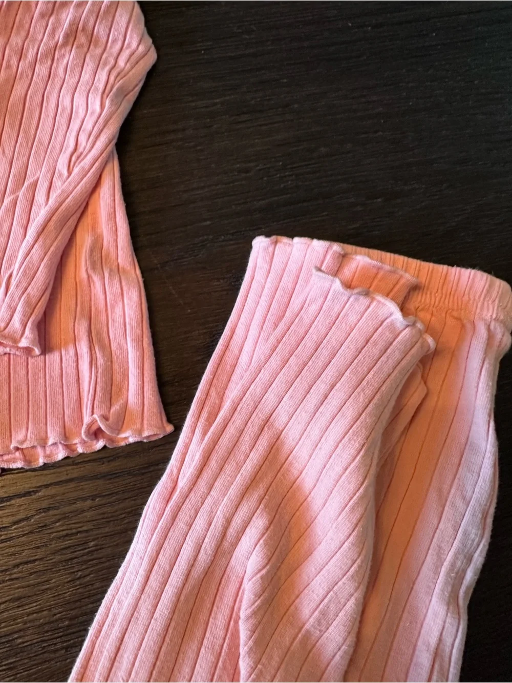Girls Long Sleeve Ribbed Pink Pajama Set - Soft Knit Two-Piece